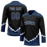 Custom Unisex Black & Navy Pattern Hockey Jersey