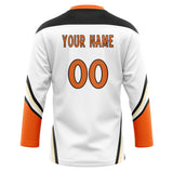 Custom Unisex White & Orange Pattern Hockey Jersey