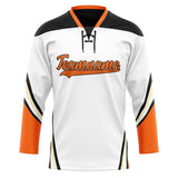 Custom Unisex White & Orange Pattern Hockey Jersey