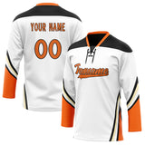 Custom Unisex White & Orange Pattern Hockey Jersey