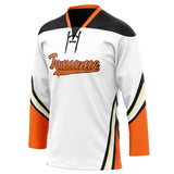 Custom Unisex White & Orange Pattern Hockey Jersey