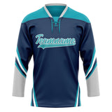 Custom Unisex Navy & Teal Pattern Hockey Jersey