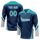 Custom Unisex Navy & Teal Pattern Hockey Jersey