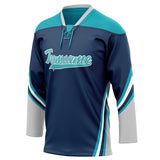 Custom Unisex Navy & Teal Pattern Hockey Jersey