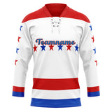 Custom Unisex White & Red Pattern Hockey Jersey