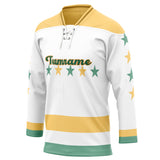 Custom Unisex White & Yellow Pattern Hockey Jersey