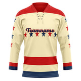 Custom Unisex Cream & Red Pattern Hockey Jersey