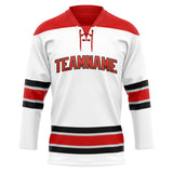 Custom Unisex White & Red Pattern Hockey Jersey