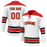 Custom Unisex White & Red Pattern Hockey Jersey