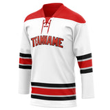 Custom Unisex White & Red Pattern Hockey Jersey