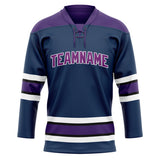 Custom Unisex Navy & Purple Pattern Hockey Jersey