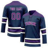 Custom Unisex Navy & Purple Pattern Hockey Jersey