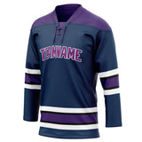 Custom Unisex Navy & Purple Pattern Hockey Jersey