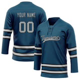 Custom Unisex Navy & Gray Pattern Hockey Jersey