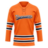 Custom Unisex Orange & Navy Pattern Hockey Jersey