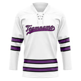 Custom Unisex White & Purple Pattern Hockey Jersey