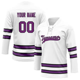 Custom Unisex White & Purple Pattern Hockey Jersey