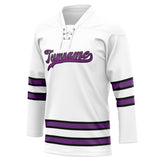 Custom Unisex White & Purple Pattern Hockey Jersey