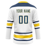 Custom Unisex White & Navy Pattern Hockey Jersey