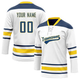 Custom Unisex White & Navy Pattern Hockey Jersey