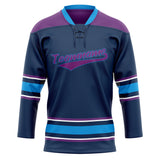 Custom Unisex Navy & Purple Pattern Hockey Jersey