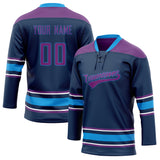 Custom Unisex Navy & Purple Pattern Hockey Jersey