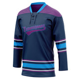 Custom Unisex Navy & Purple Pattern Hockey Jersey