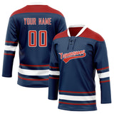 Custom Unisex Navy & Red Pattern Hockey Jersey