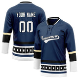 Custom Unisex Navy & White Pattern Hockey Jersey