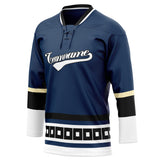 Custom Unisex Navy & White Pattern Hockey Jersey