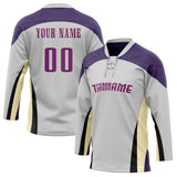 Custom Unisex Gray & Purple Pattern Hockey Jersey