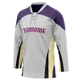 Custom Unisex Gray & Purple Pattern Hockey Jersey