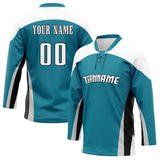 Custom Unisex Teal & White Pattern Hockey Jersey