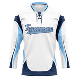 Custom Unisex White & Navy Pattern Hockey Jersey