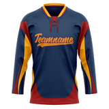 Custom Unisex Navy & Orange Pattern Hockey Jersey