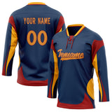 Custom Unisex Navy & Orange Pattern Hockey Jersey