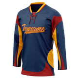 Custom Unisex Navy & Orange Pattern Hockey Jersey