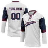 Custom Unisex White & Navy Pattern Hockey Jersey