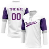 Custom Unisex White & Purple Pattern Hockey Jersey