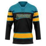 Custom Unisex Black & Teal Pattern Hockey Jersey