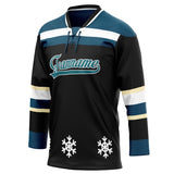 Custom Unisex Black & Navy Pattern Hockey Jersey