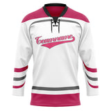 Custom Unisex White & Pink Pattern Hockey Jersey