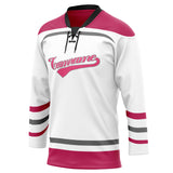 Custom Unisex White & Pink Pattern Hockey Jersey