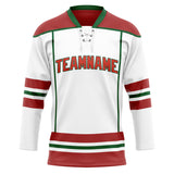 Custom Unisex White & Crimson Pattern Hockey Jersey