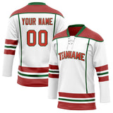 Custom Unisex White & Crimson Pattern Hockey Jersey