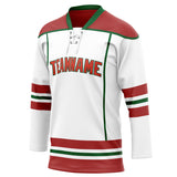 Custom Unisex White & Crimson Pattern Hockey Jersey