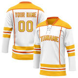 Custom Unisex White & Yellow Pattern Hockey Jersey