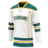 Custom Unisex White & Green Pattern Hockey Jersey