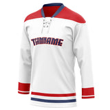 Custom Unisex White & Red Pattern Hockey Jersey