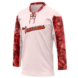 Custom Unisex Red & Camo Pattern Hockey Jersey